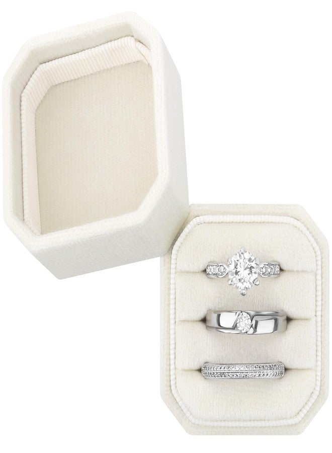 DesignSter Velvet Ring Box - Square, 3 Slots, Premium Ring Bearer Box for Wedding Ceremony & Proposal Engagement (Beige) - Image 1